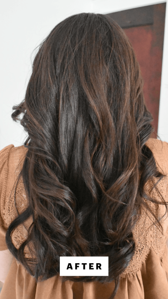 The back of Lee's hair after applying the Moroccanoil Treatment Mist